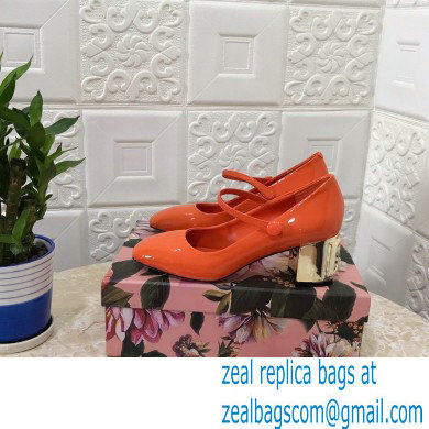 Dolce  &  Gabbana Heel 6.5cm Patent Leather Mary Janes Orange with DG Karol Heel 2021